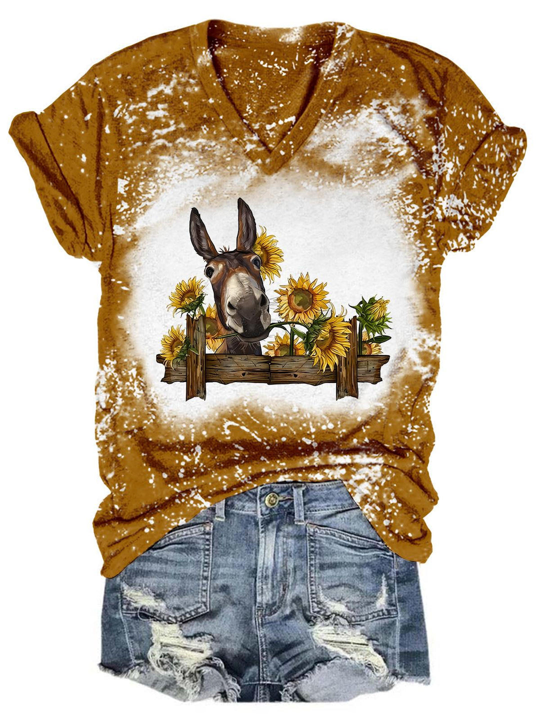 Sunflower Donkey Tie Dye V Neck T-Shirt