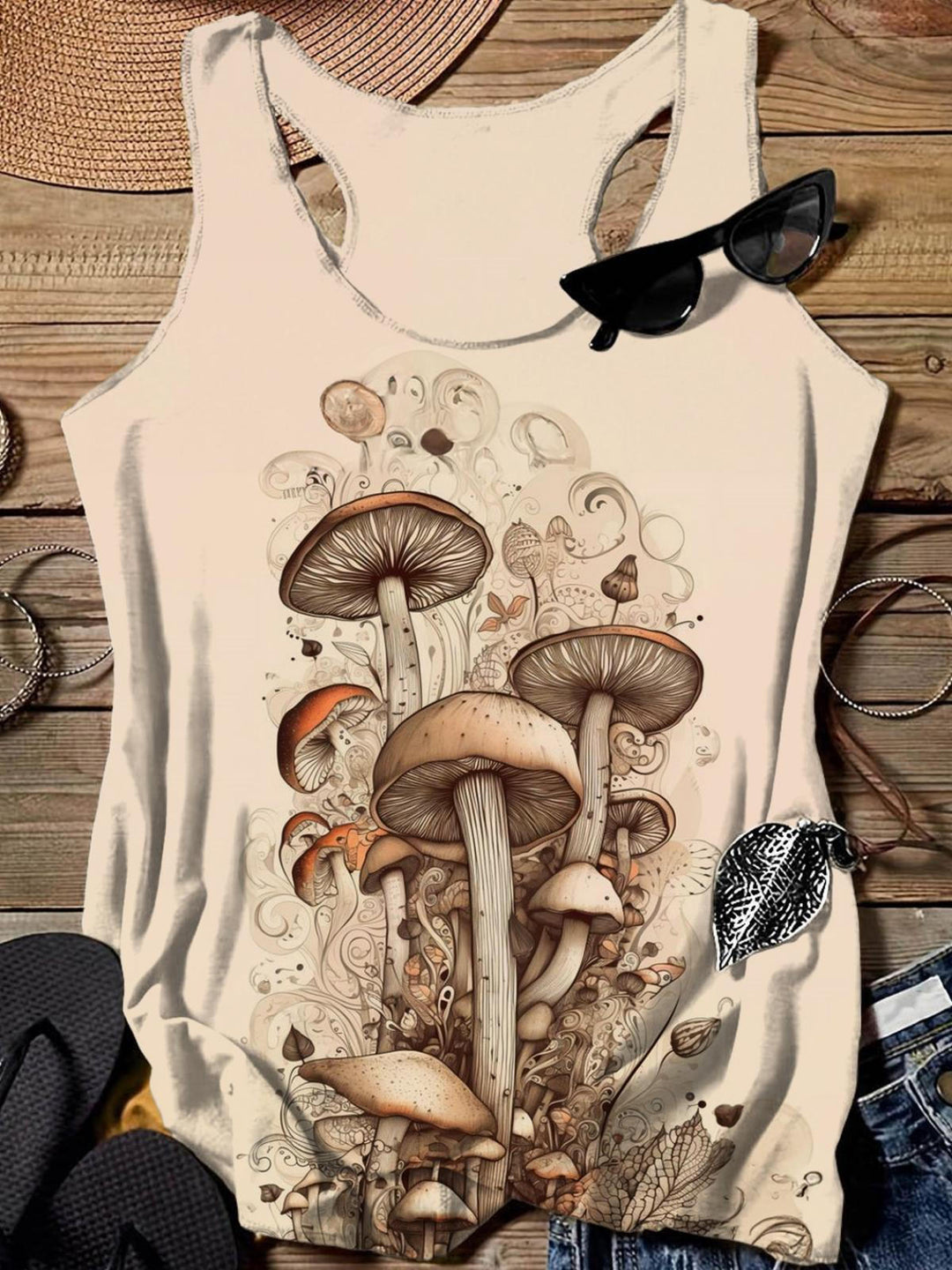 Retro Mushroom Printed Casual Tank Top