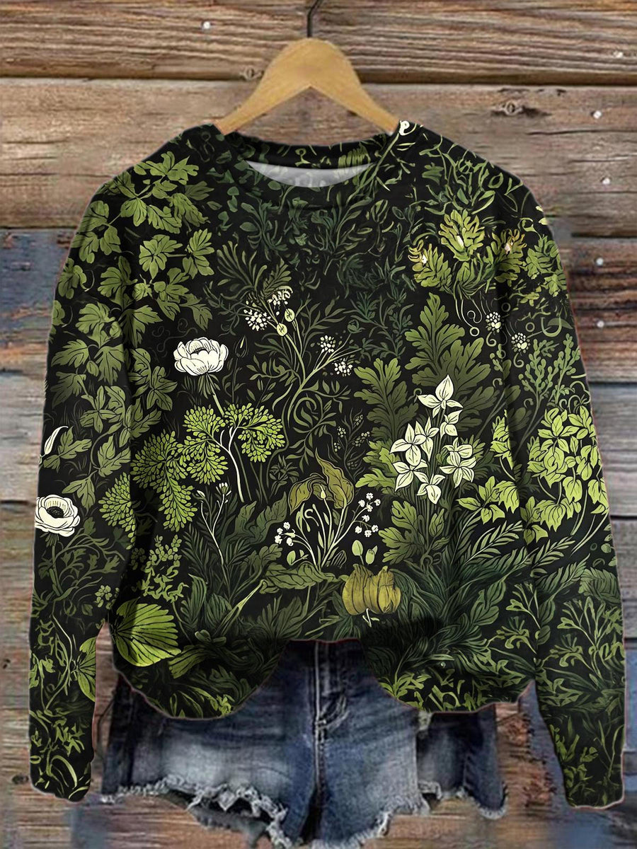 Floral Print Round Neck Long Sleeve Dress
