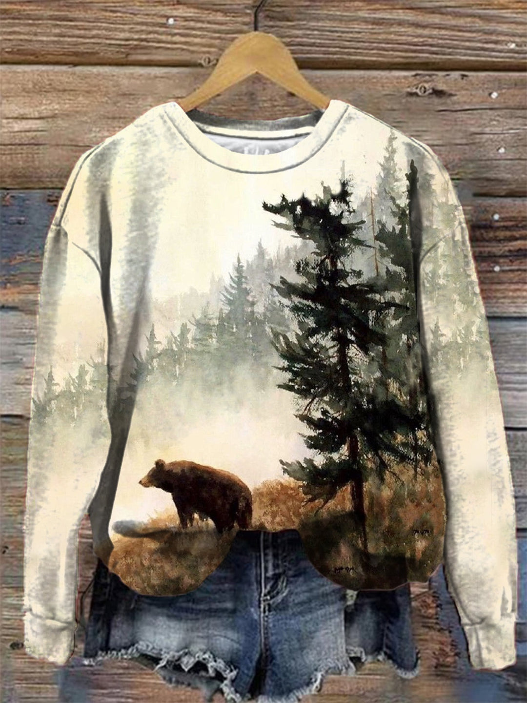 Women's Forest and Bear Crew Neck Long Sleeve Top