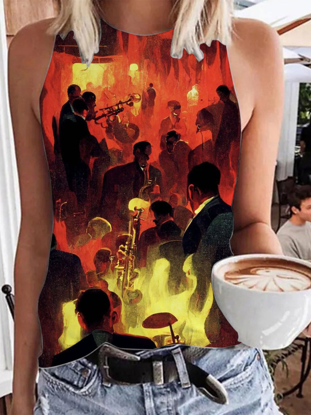 Vintage Jazz Band Poster Print Casual Top