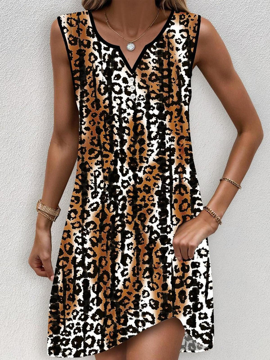 Leopard Print Sleeveless V Neck Dress