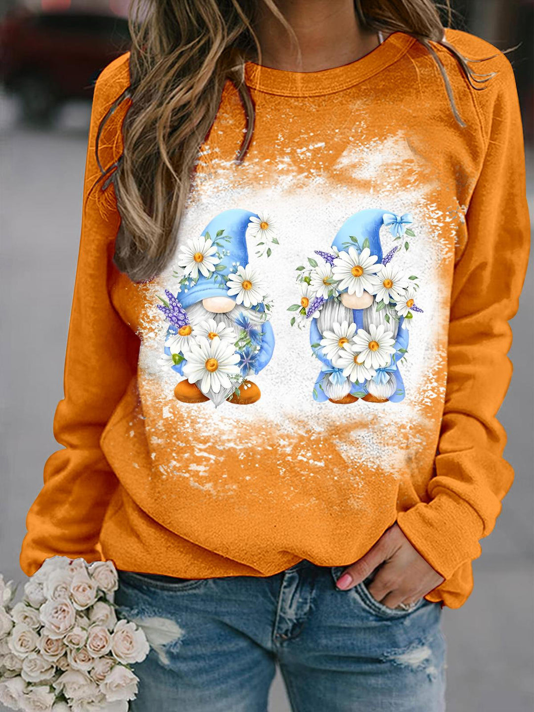 Daisy Flower Gnomes Tie Dye Long Sleeve Top