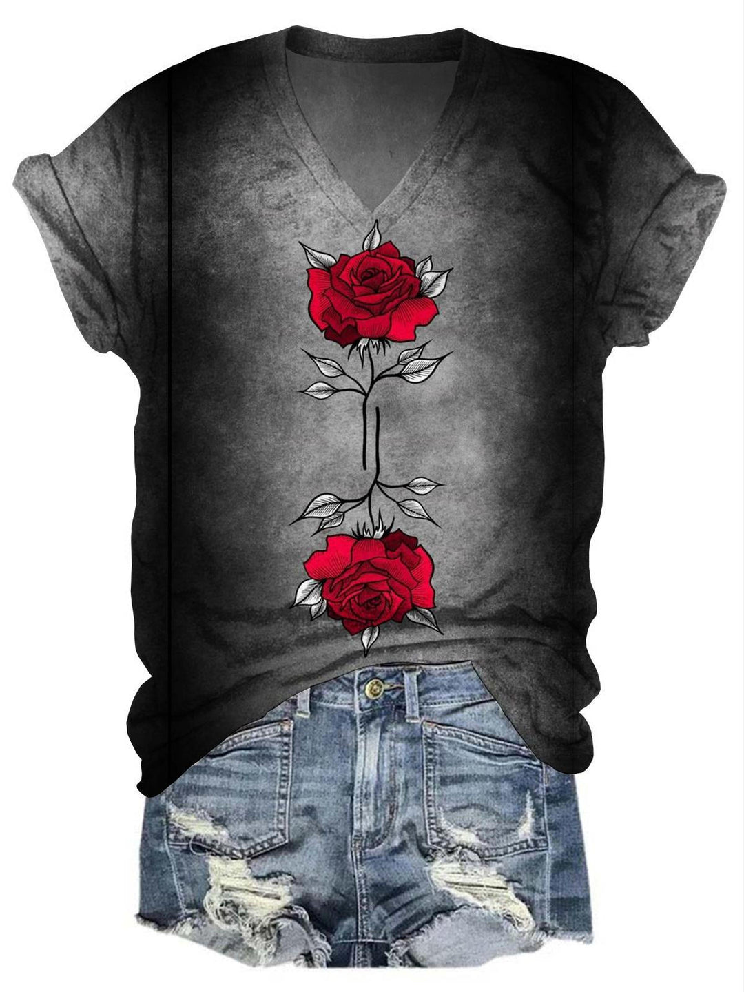 Flower V Neck T-Shirt