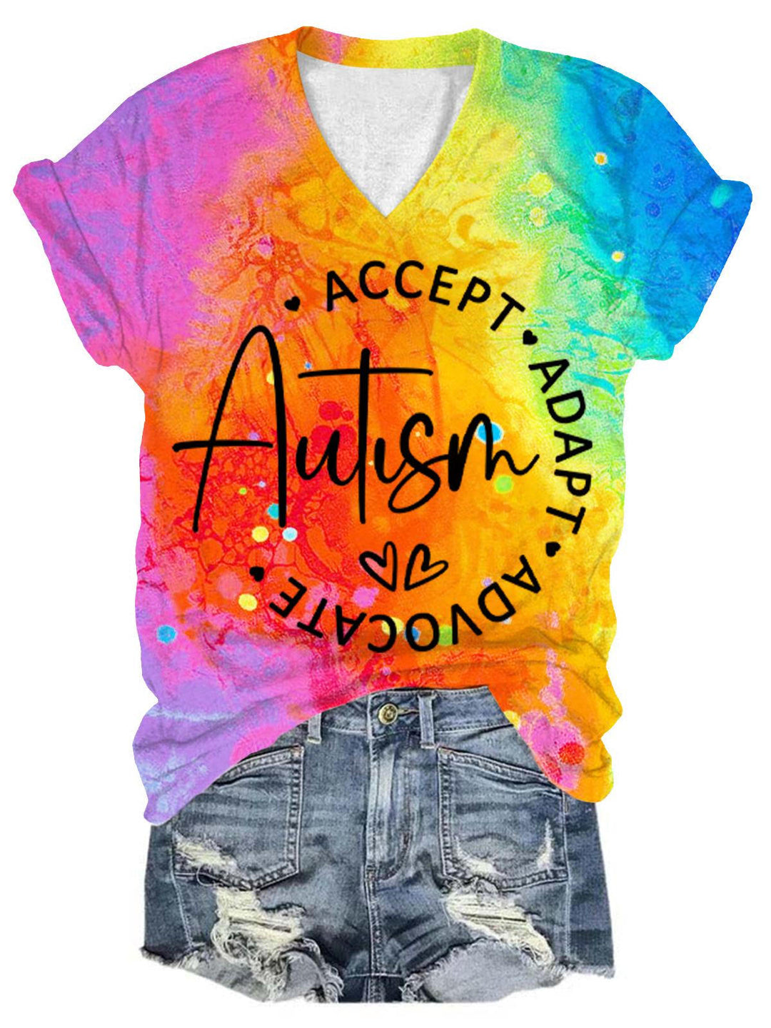 Autism Awareness Tie Dye Print T-Shirt