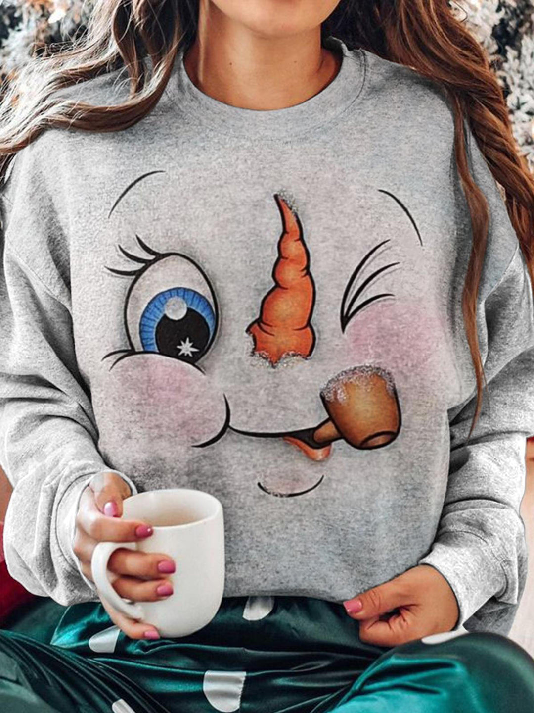 Women's Funny Winter Snowman Print Long Sleeve Top