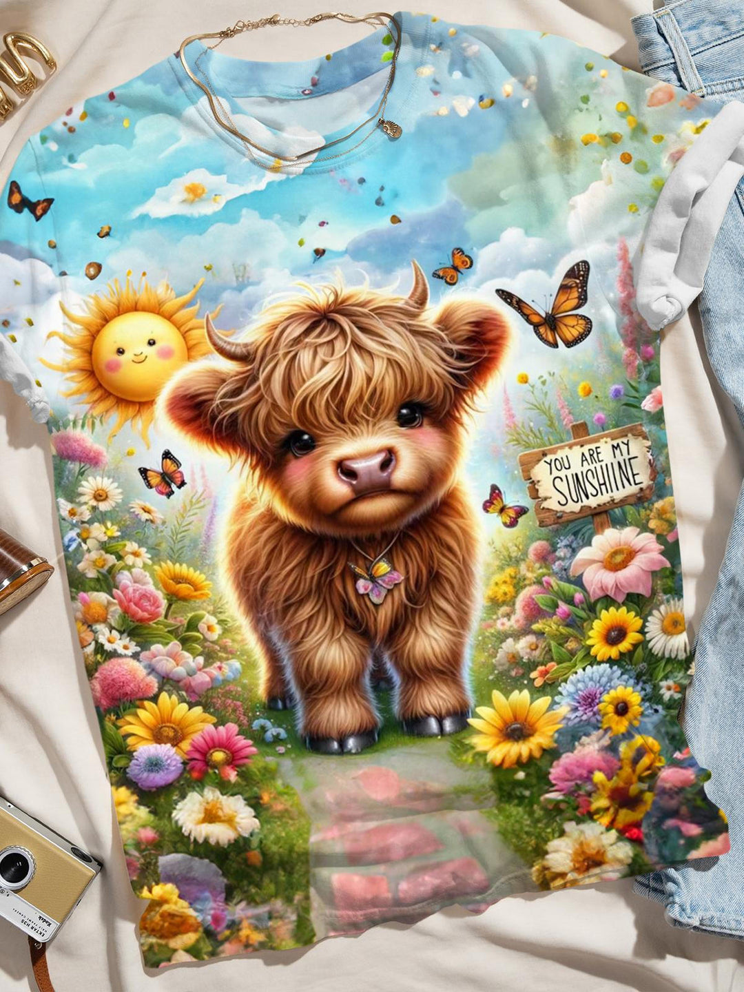 Sunshine Baby Highland Cow Crew Neck T-shirt