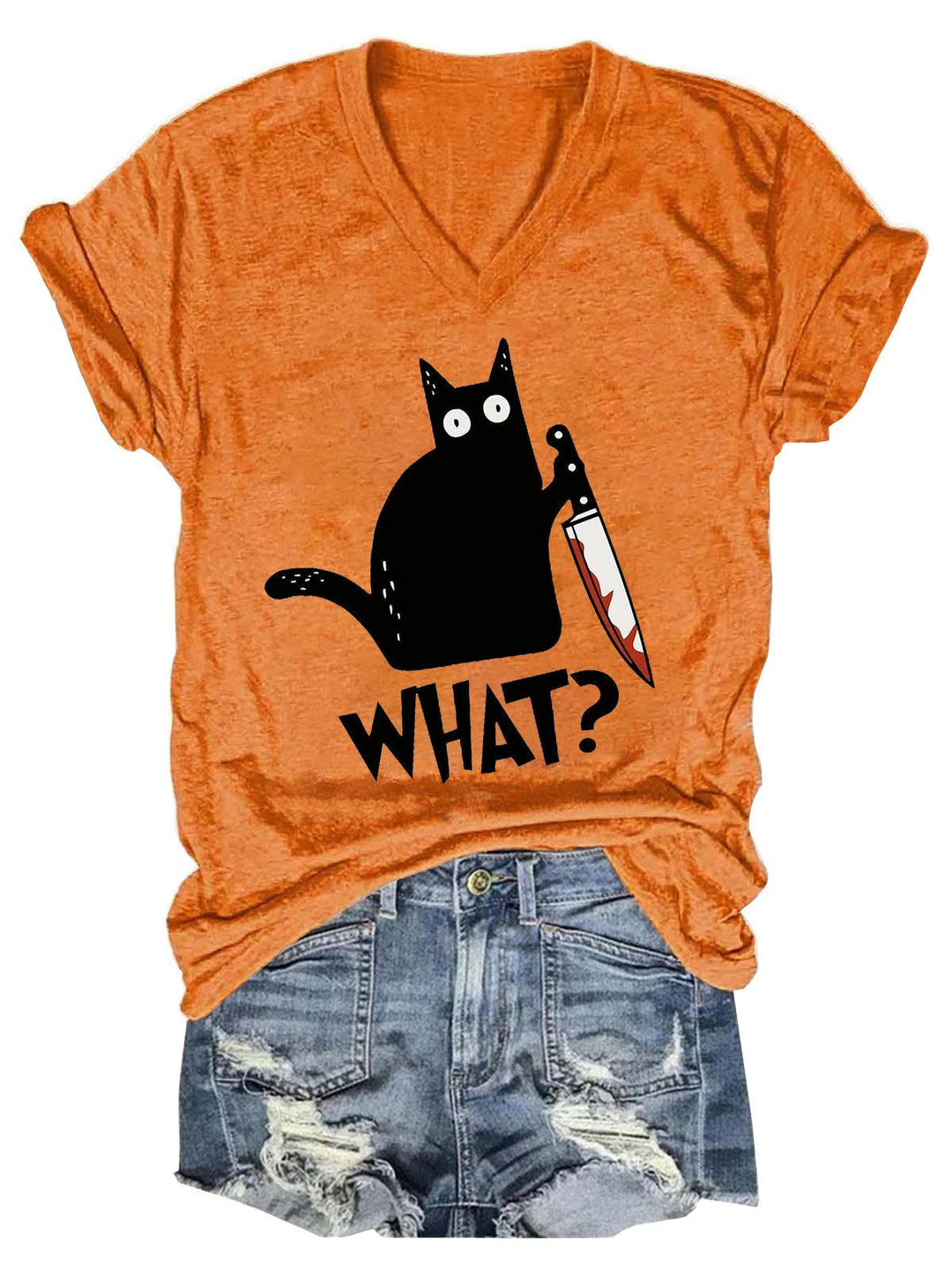 Halloween Cat What V-Neck T-Shirt