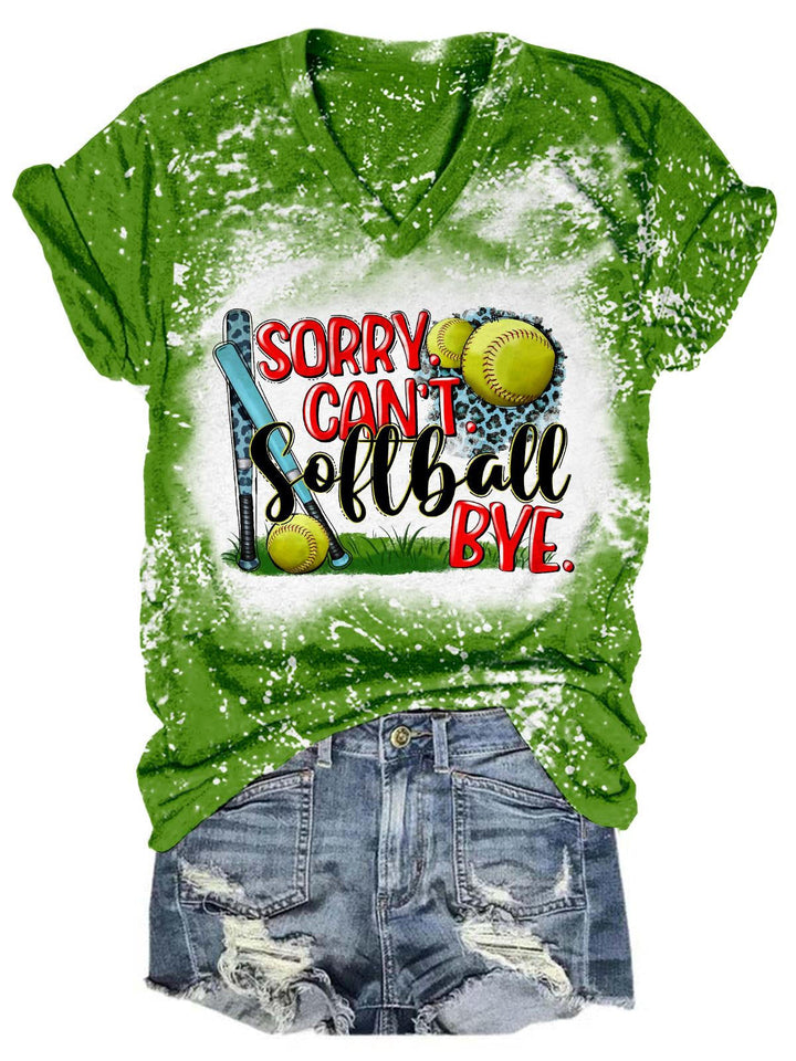 Sorry Can't Softball Bye Tie Dye V Neck T-Shirt