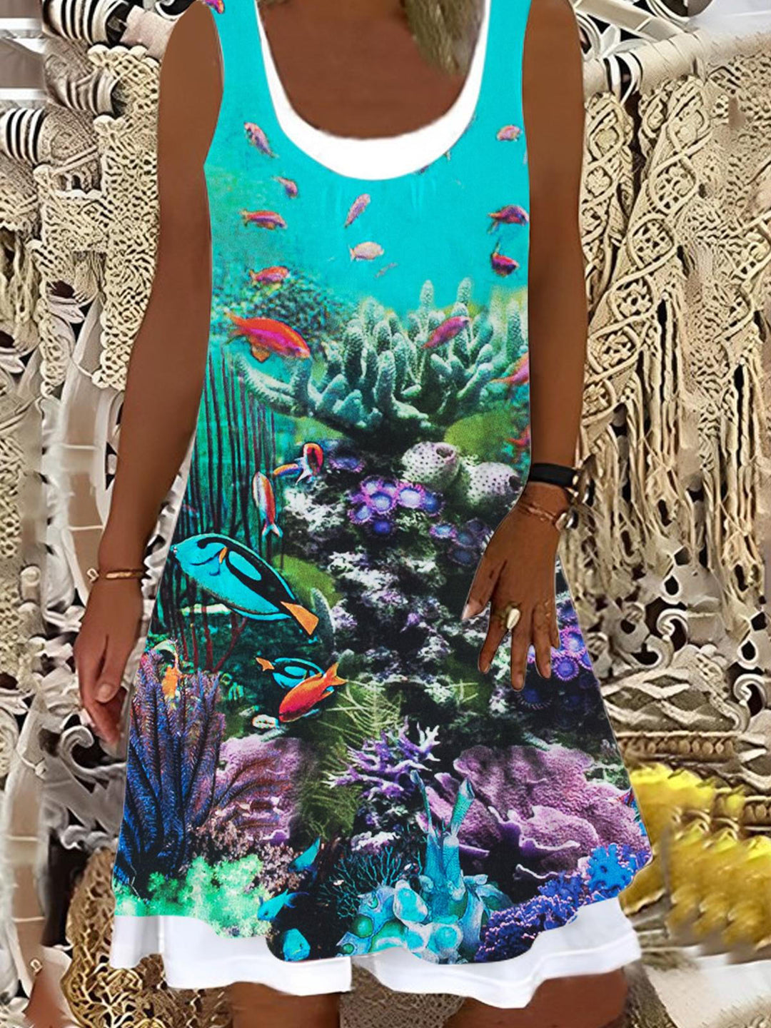Deep Sea Fish Ladies False Two Dress