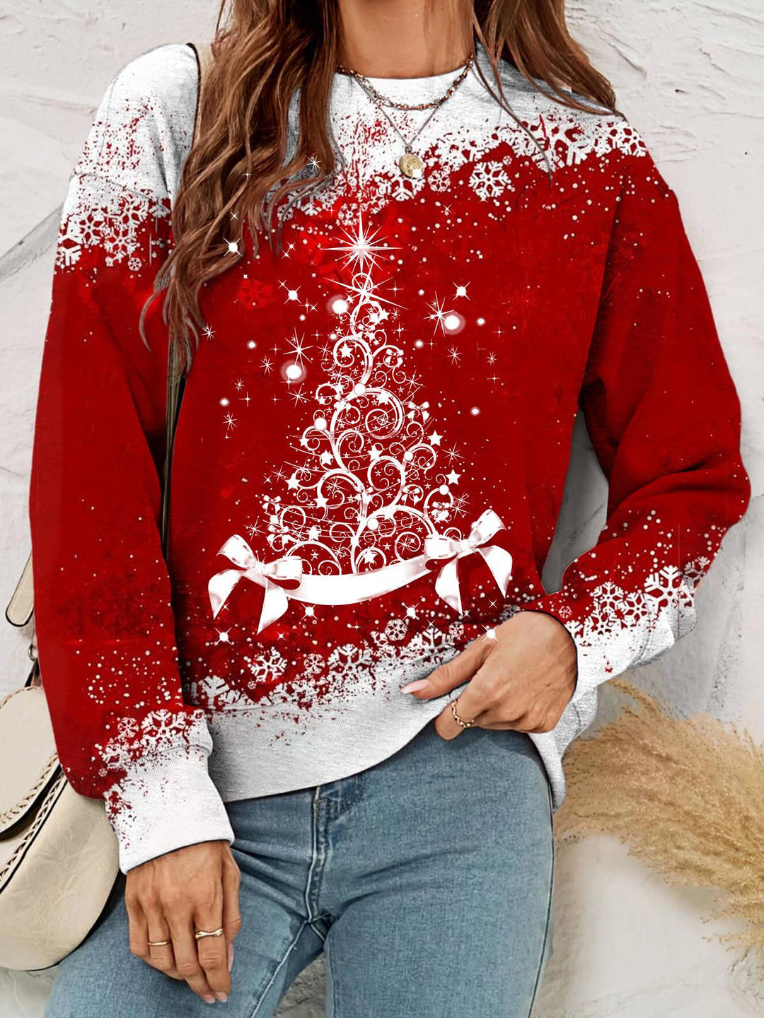 Women's Christmas Tree Snowflake Print Casual Long Sleeve Top