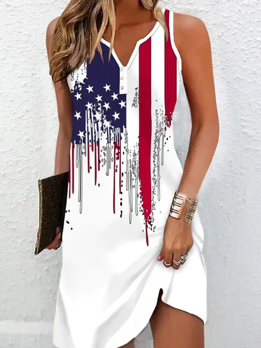 American Flag Sleeveless V Neck Dress
