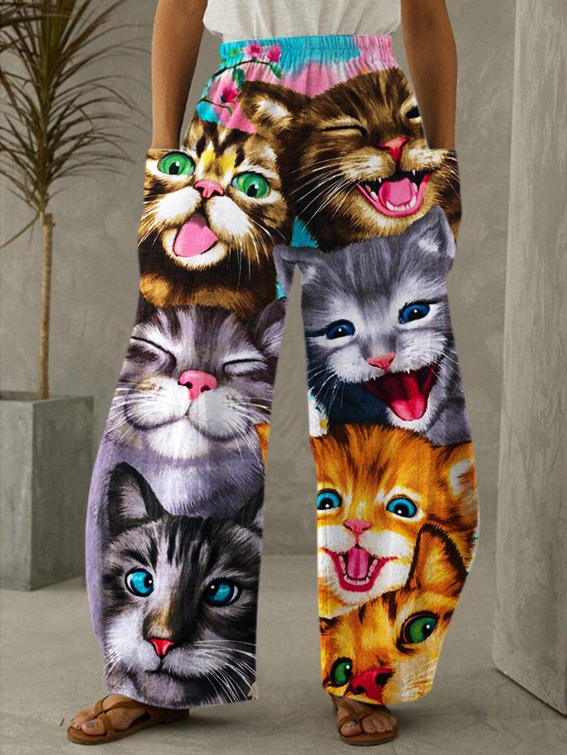 Funny Cat Print Casual Pants