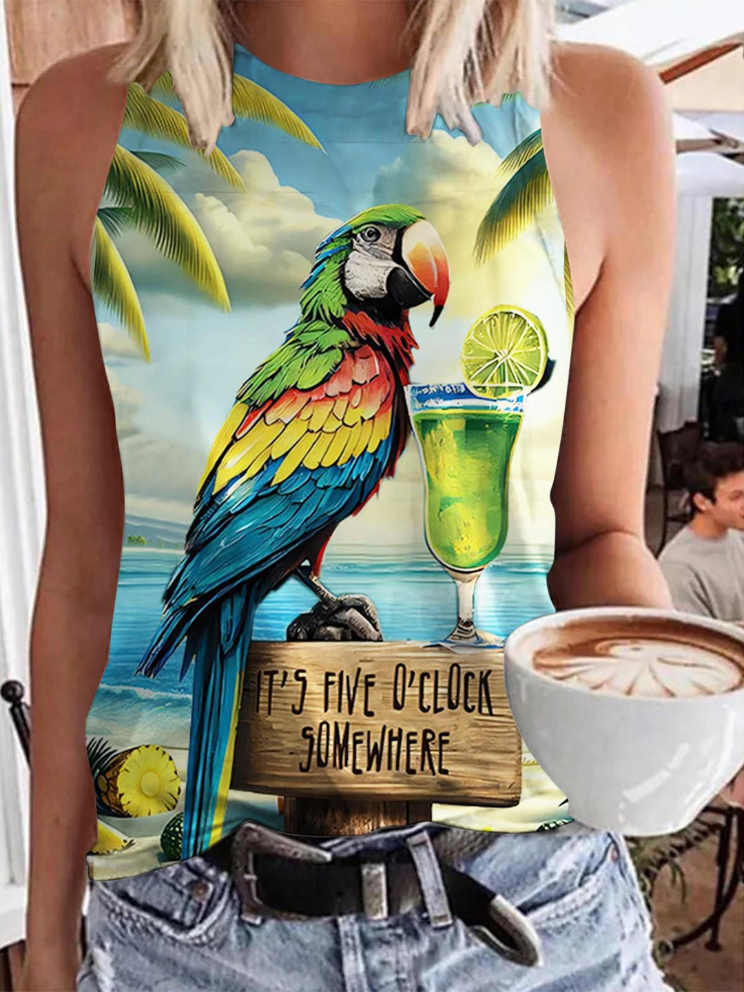 Holiday Parrot Print Casual Tank Top