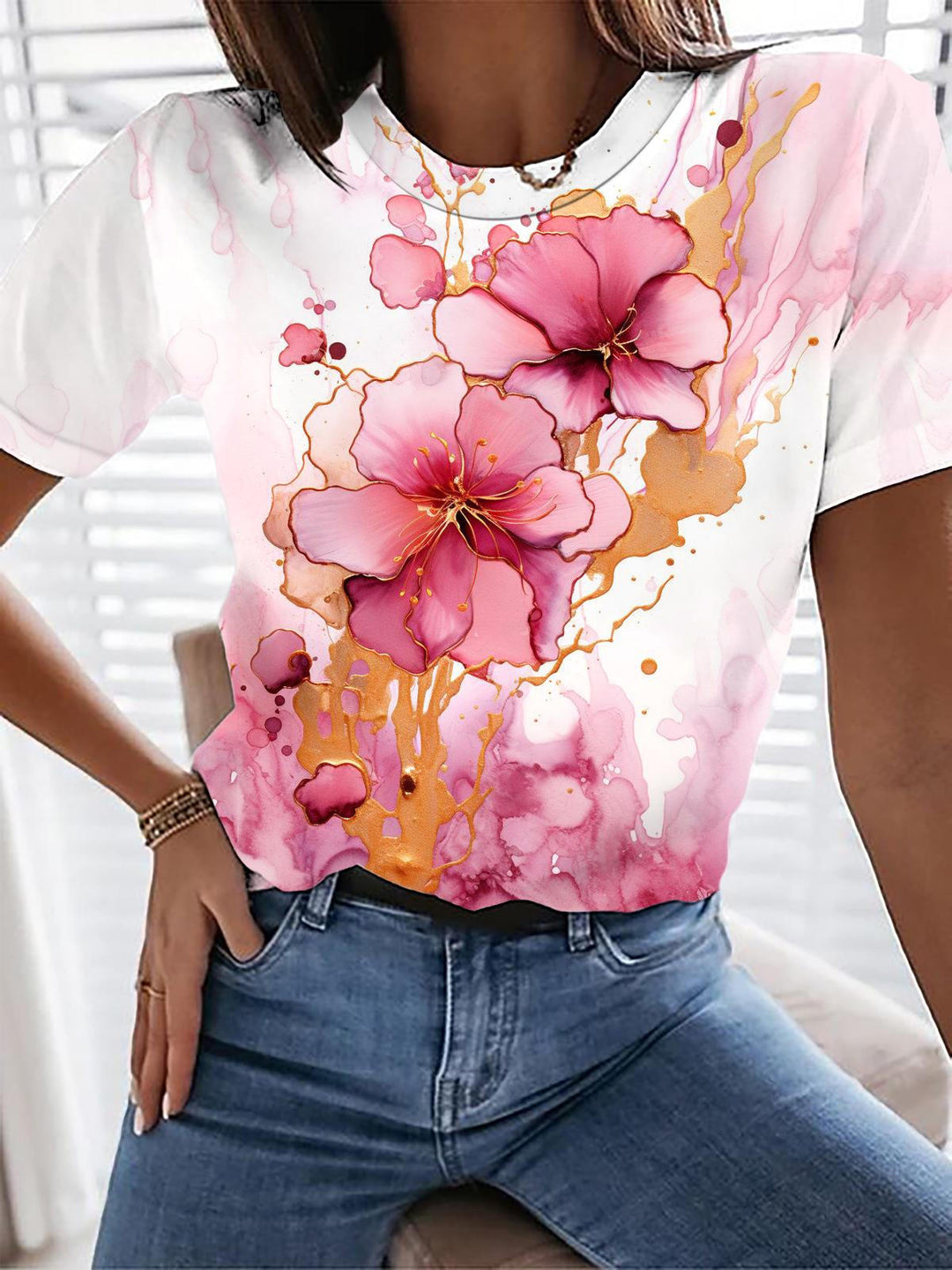 Floral Print Crew Neck T-shirt