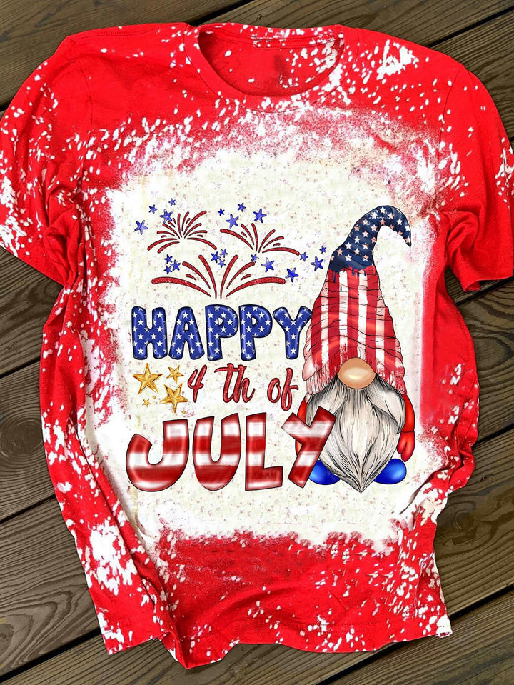 Happy 4th of July Gnome Print Crewneck T-Shirt