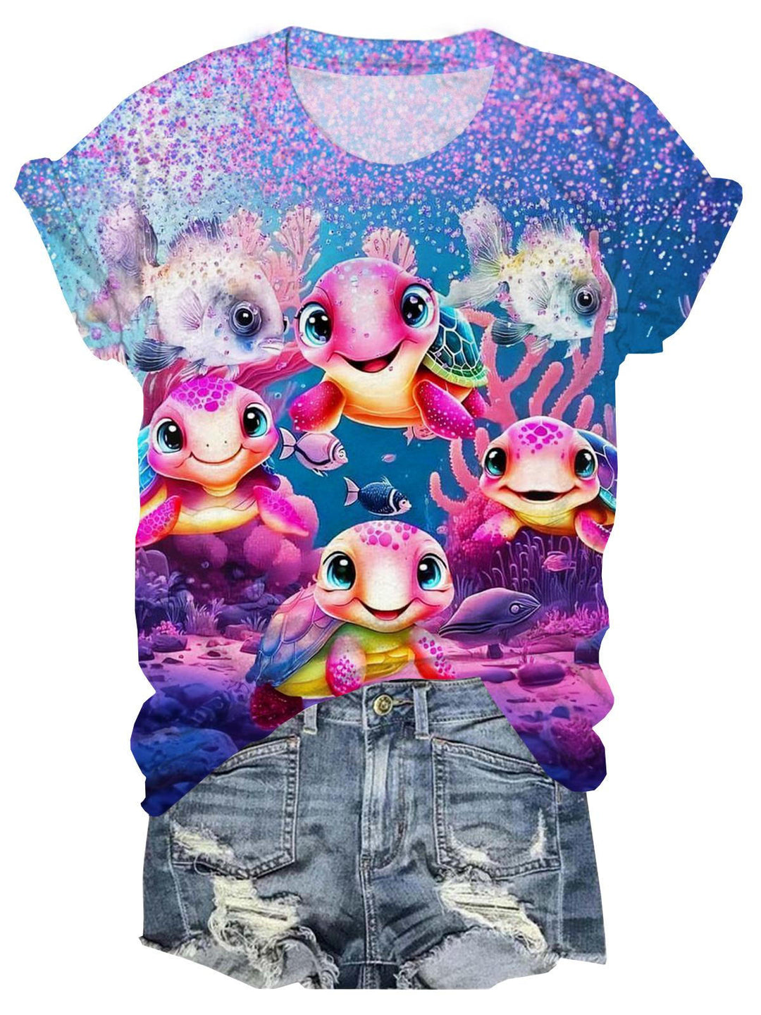 Cute Pink Turtles Crew Neck T-shirt