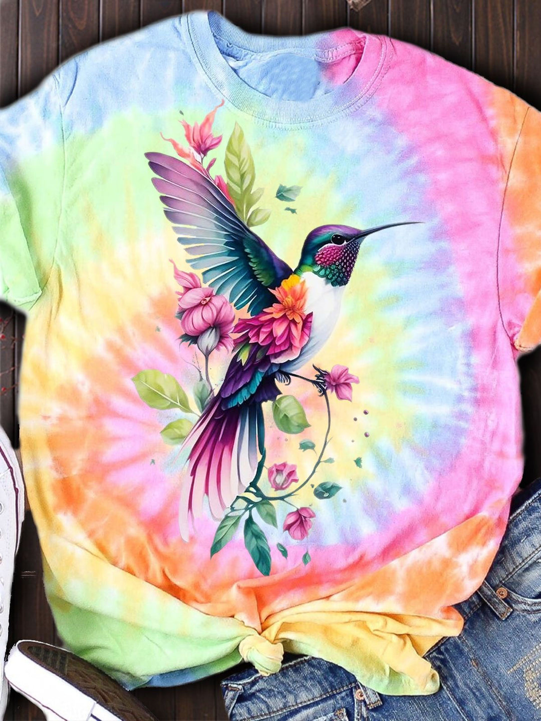 Women's Tie Dye Hummingbird Casual Top