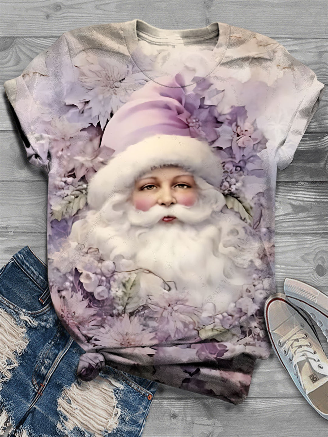 Purple Christmas Santa Crew Neck T-Shirt