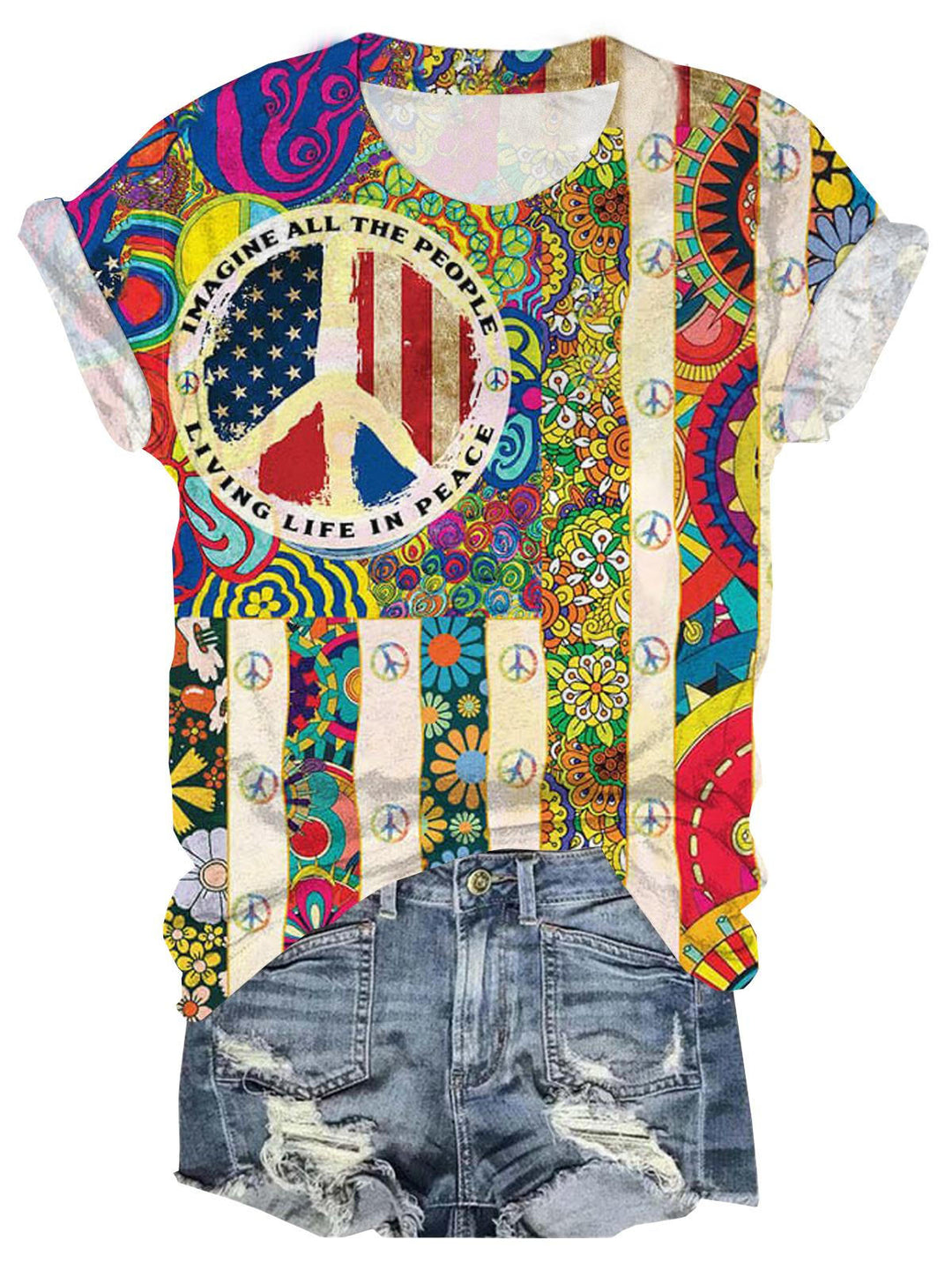 Bohemian Hippie Print Crew Neck T-shirt