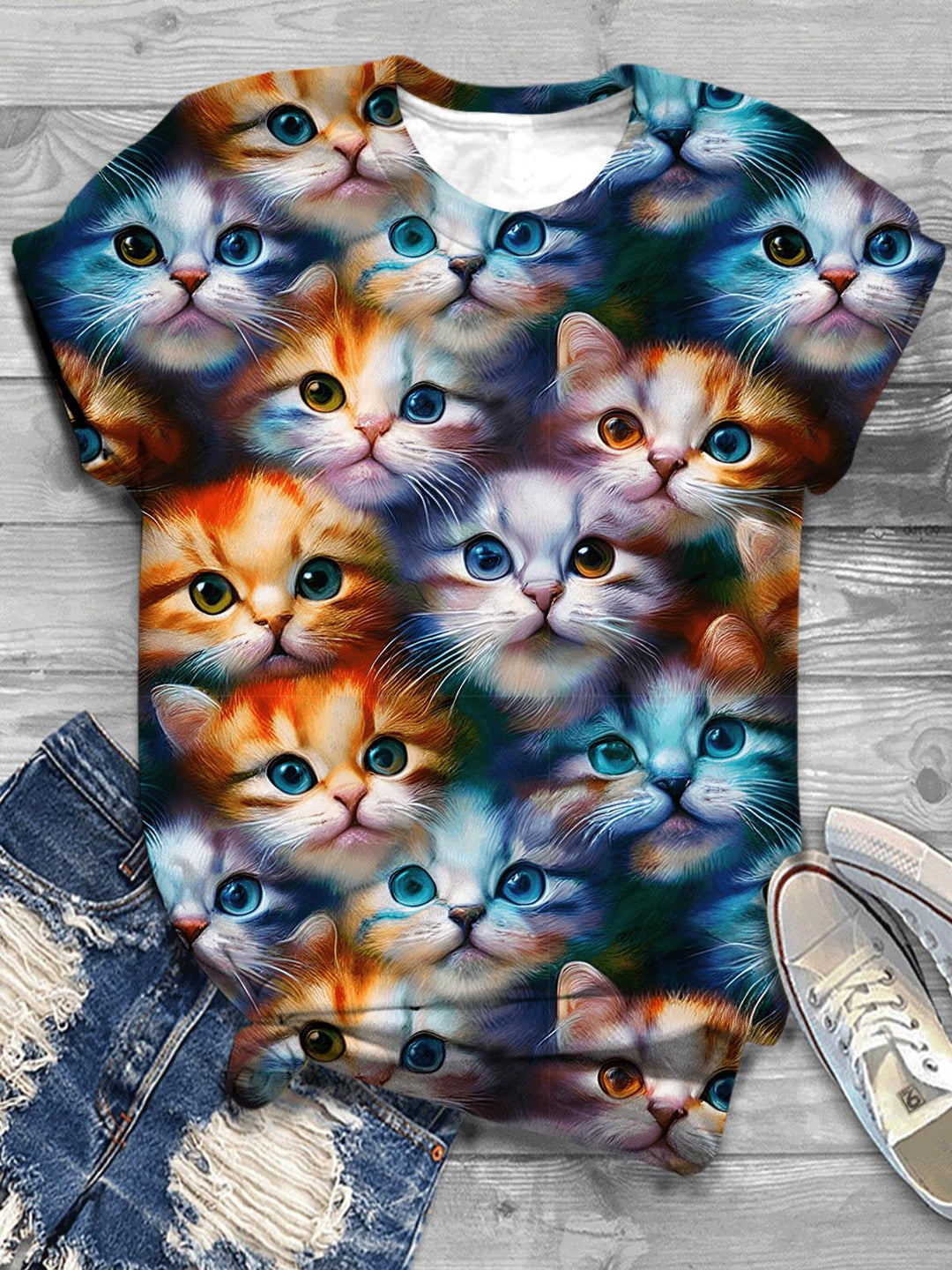 Women's Funny Cat Print Casual T-Shirt