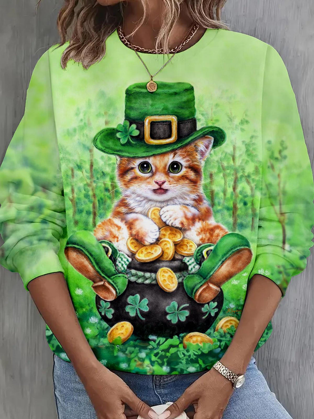 St. Patrick Kitten Long Sleeve Casual Top