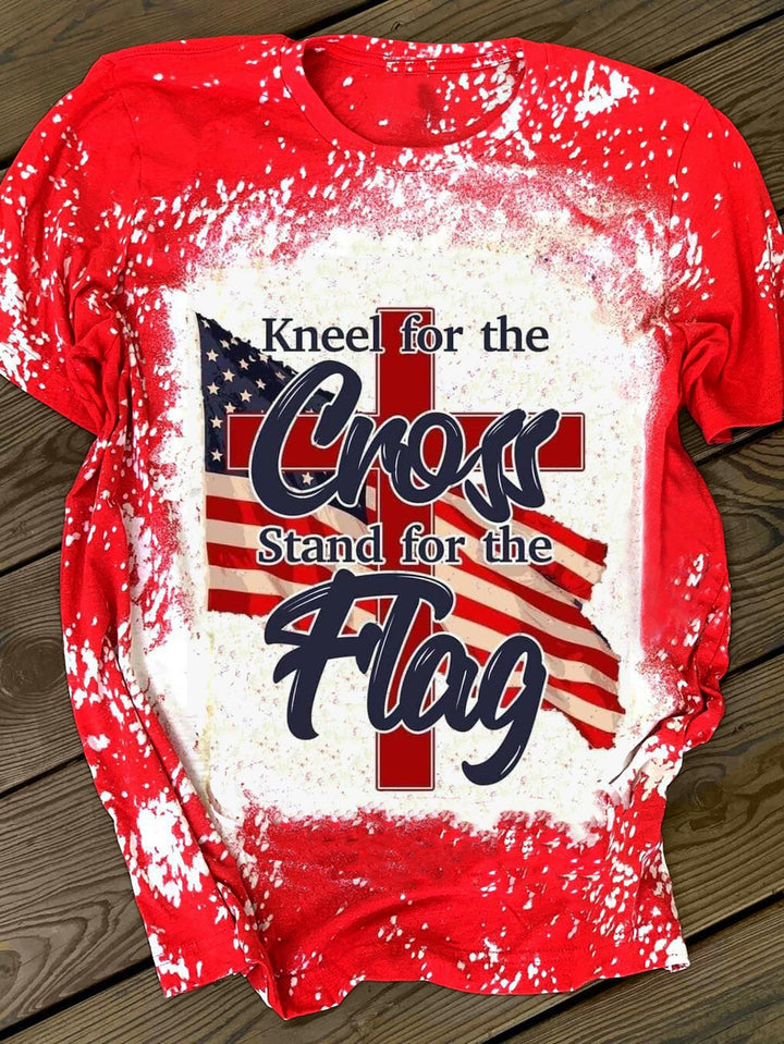 Kneel For The Cross Stand For The Flag Round Neck T-Shirt