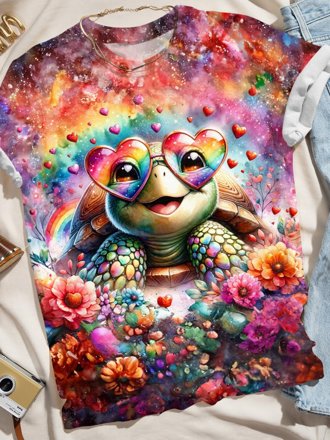Rainbow Turtle Crew Neck T-shirt