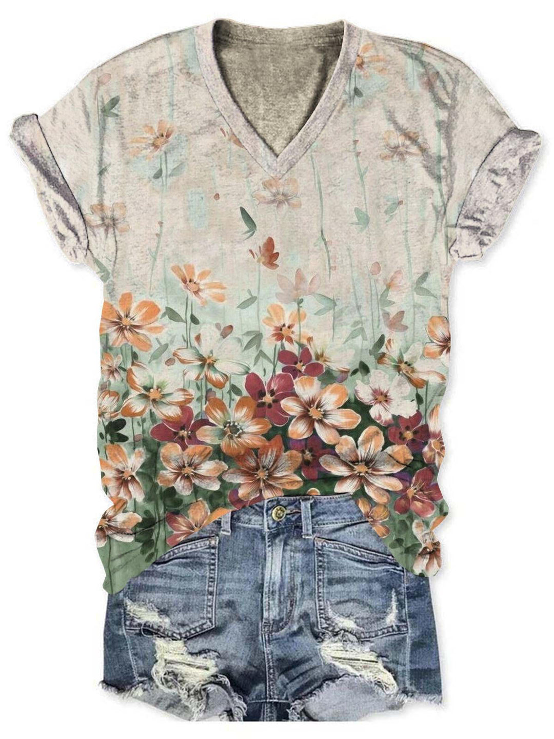 Women's Artistic Flower Short Sleeve T-Shirt