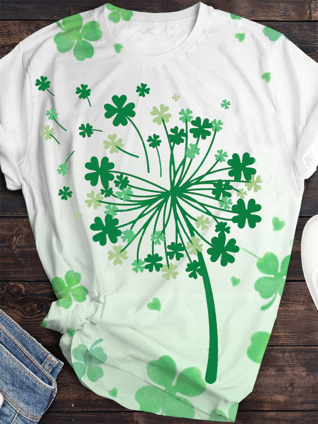 St Patricks Day Dandelion Print Crew Neck T-shirt
