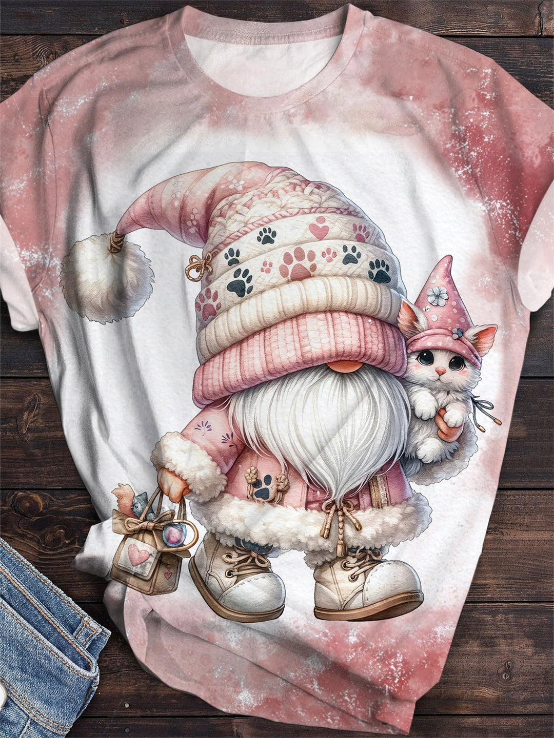 Watercolor Dog Cat Pet Lover Gnome Print T-Shirt