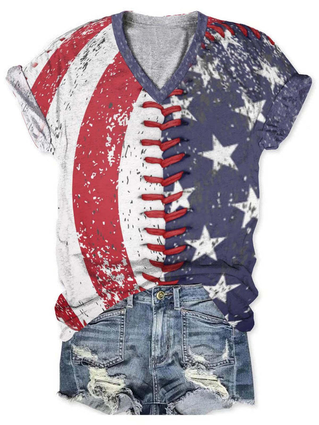 American Flag Baseball Red Blue Women's T-Shirt