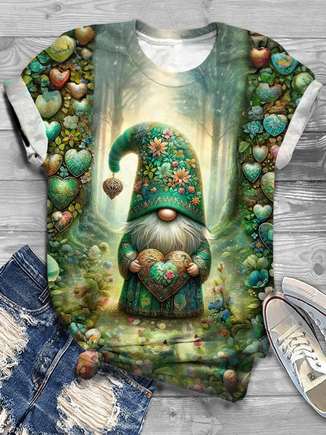Forest Hearts Gnome Crew Neck T-shirt