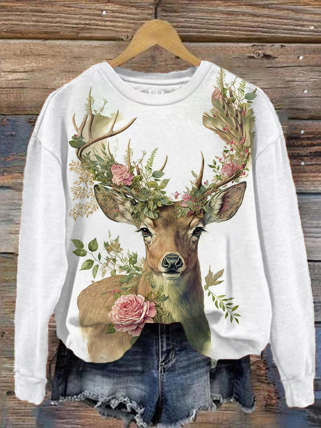 Floral Reindeer Long Sleeve Top