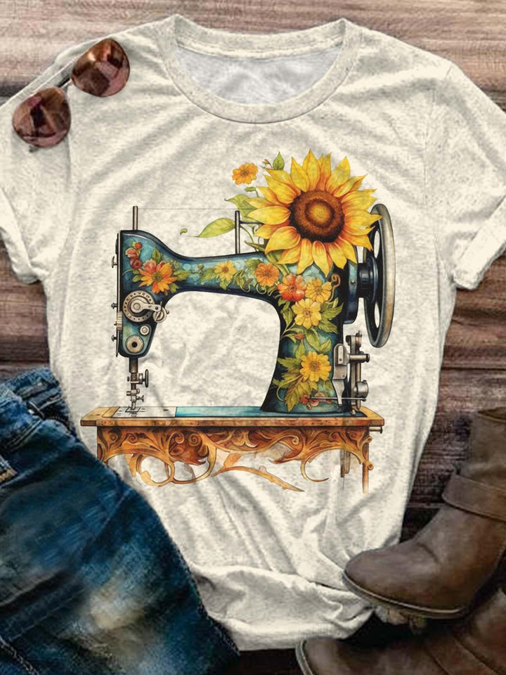 Women's Sewing Machine Floral Print Retro Top