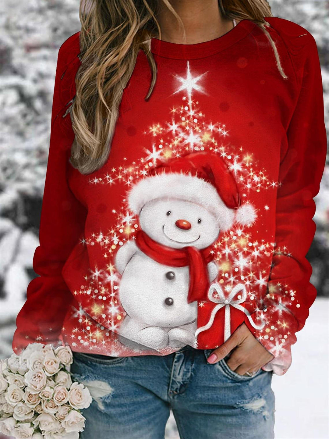 Christmas Snowman Print Raglan Sleeve Top