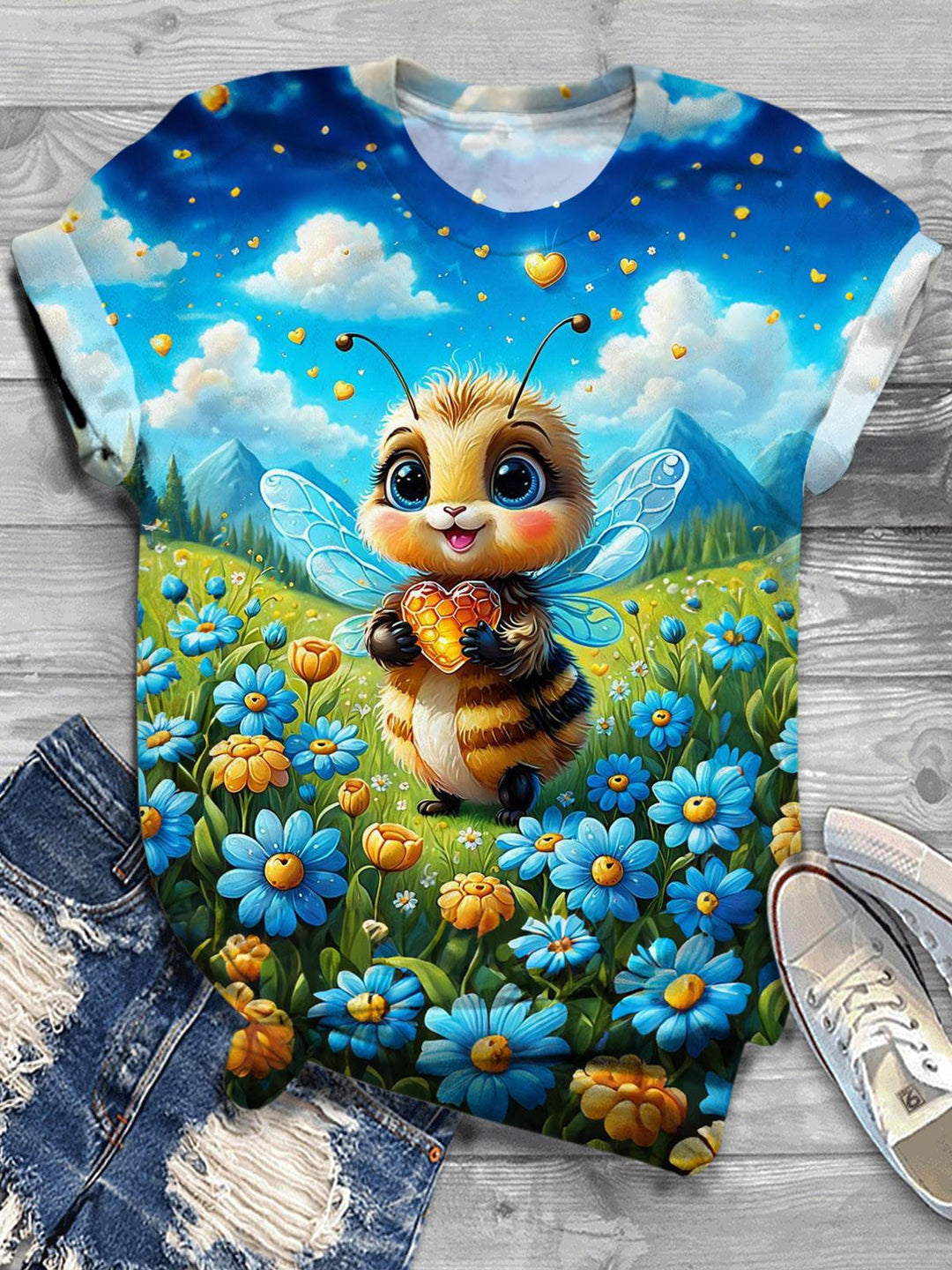 Cute Bee Baby Crew Neck T-shirt