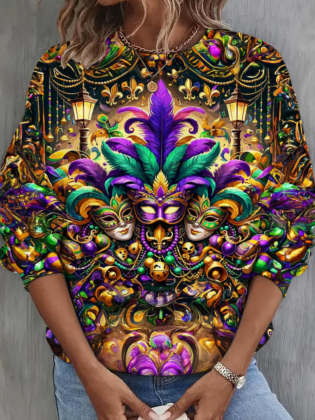 Mardi Gras Party Long Sleeve Casual Top