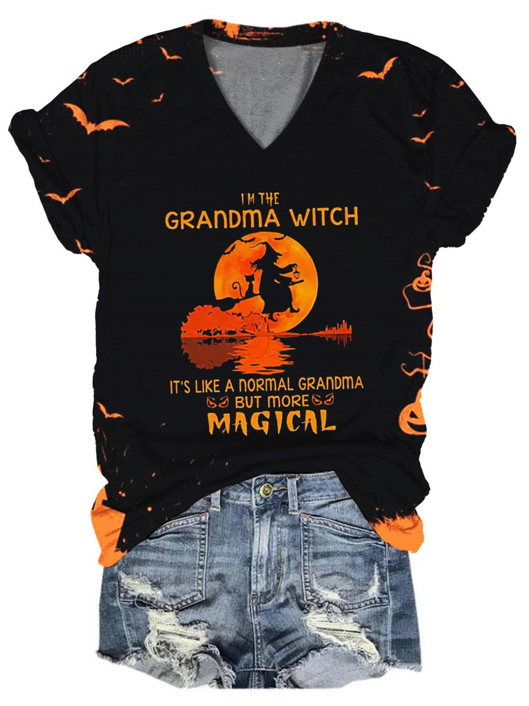 I'm The Grandma Witch Print V-Neck T-Shirt